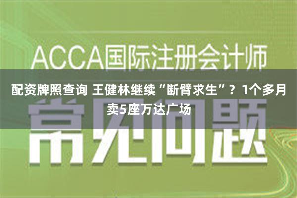 配资牌照查询 王健林继续“断臂求生”？1个多月卖5座万达广场